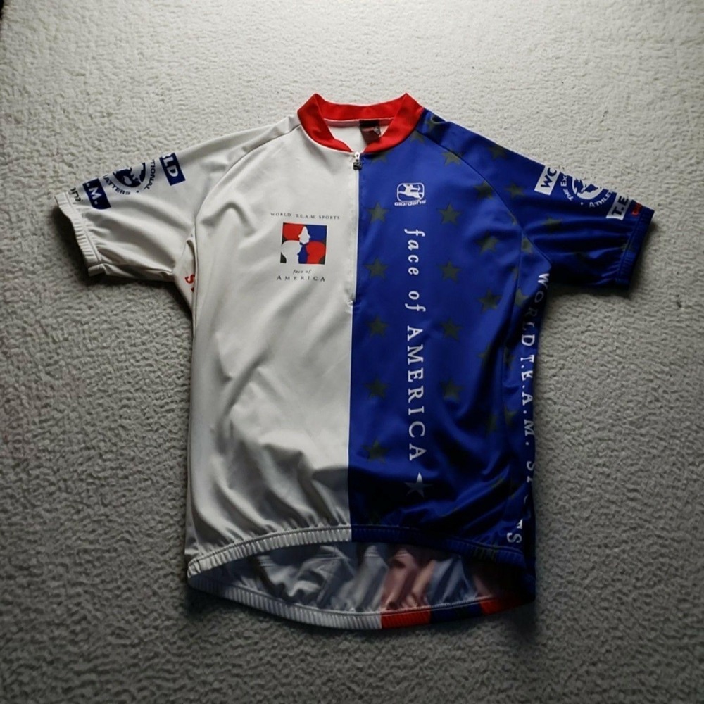 Giordana Cycling Jersey 2XL Red White Blue 1/4 Zip Mens USA Bike Shirt Top